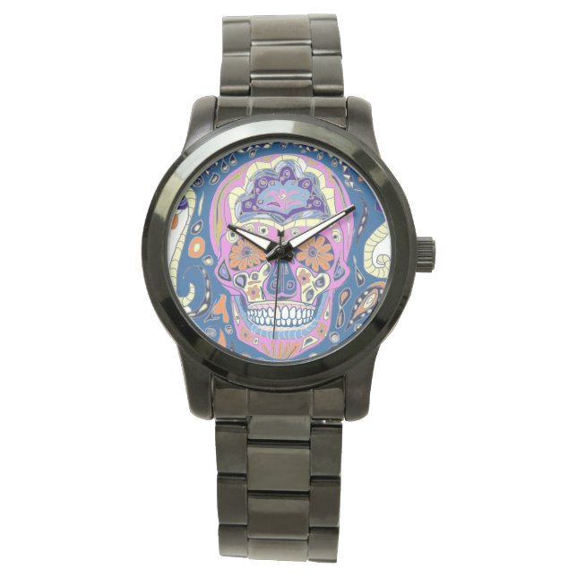 Reloj De Pulsera Calavera Azucarada con Tatuaje  (Anverso)
