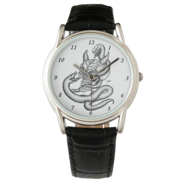 Reloj De Pulsera Calavera - Cabeza malvada con serpiente (Anverso)