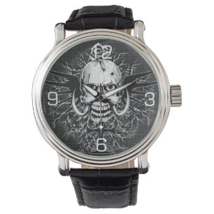 Reloj De Pulsera Calavera con Rosa, Cuernos, Cruz, Alas Ilustracion
