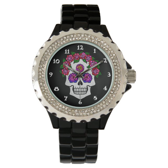 Reloj De Pulsera Calavera con Rosas (Anverso)