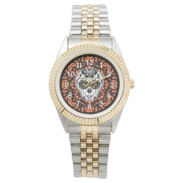 Reloj De Pulsera Calavera de azúcar con acentos naranjas (Anverso)