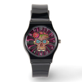 Reloj De Pulsera Calavera de azúcar con aspecto de madera tallada c