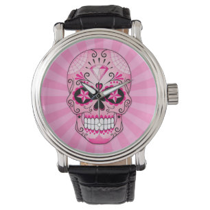 Reloj De Pulsera Calavera de azúcar de diamante rosa