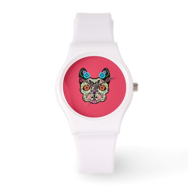 Reloj De Pulsera Calavera de azúcar Frenchie - Rosa (Anverso)