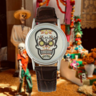 Reloj De Pulsera Calavera de Azúcar Naranja