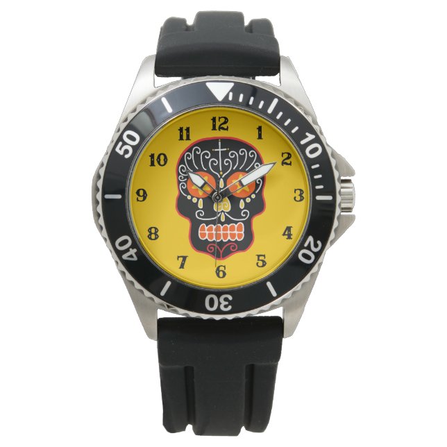 Reloj De Pulsera Calavera de Azúcar Negra (Anverso)