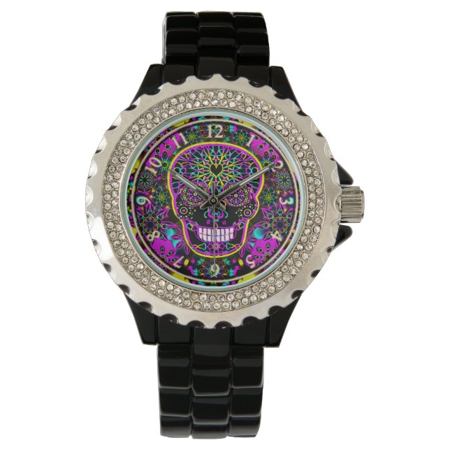 Reloj De Pulsera Calavera de azúcar Neon Pink (Anverso)