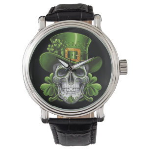 Reloj De Pulsera Calavera de azúcar St Patrick's Day Shamrock