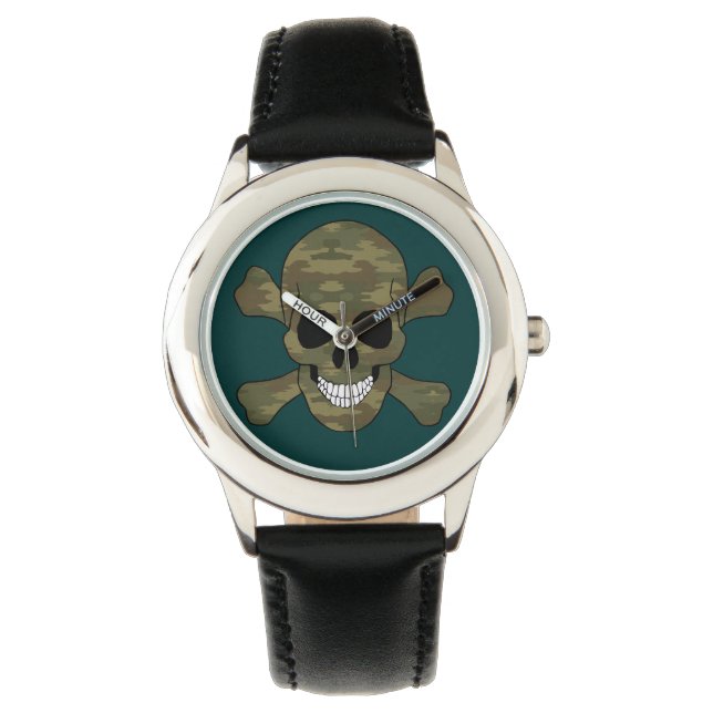 Reloj De Pulsera Calavera de camuflaje y observación de los huesos  (Anverso)