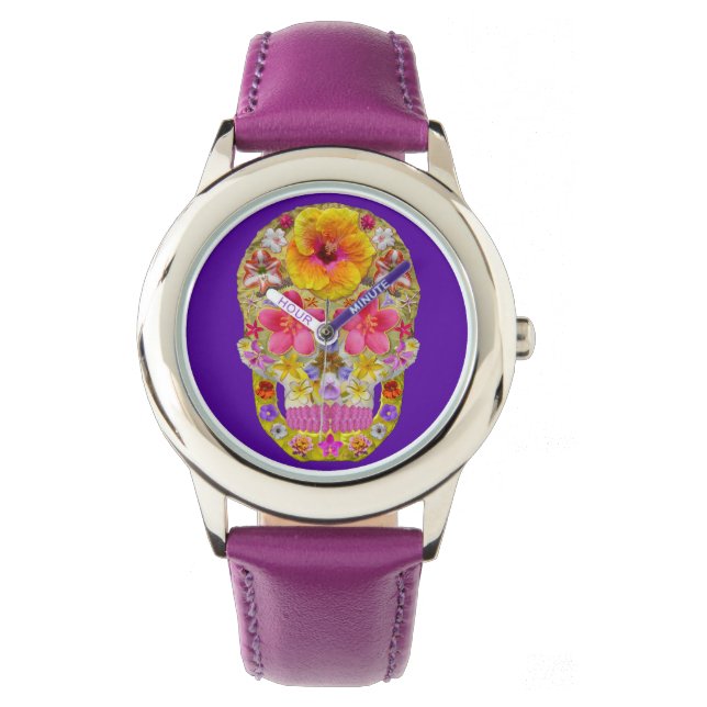 Reloj De Pulsera Calavera de flores 4 - Tropical (Anverso)