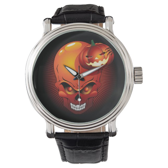 Reloj De Pulsera Calavera de Halloween y calabaza (Anverso)