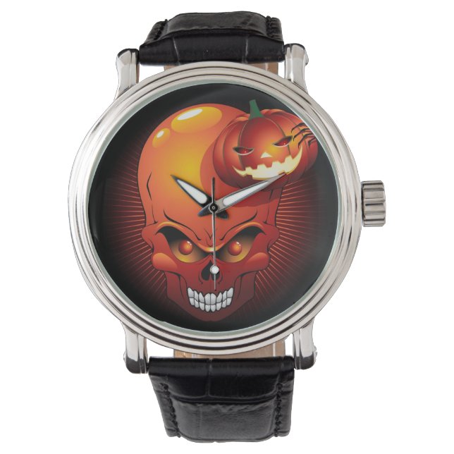 Reloj De Pulsera Calavera de Halloween y calabaza (Anverso)