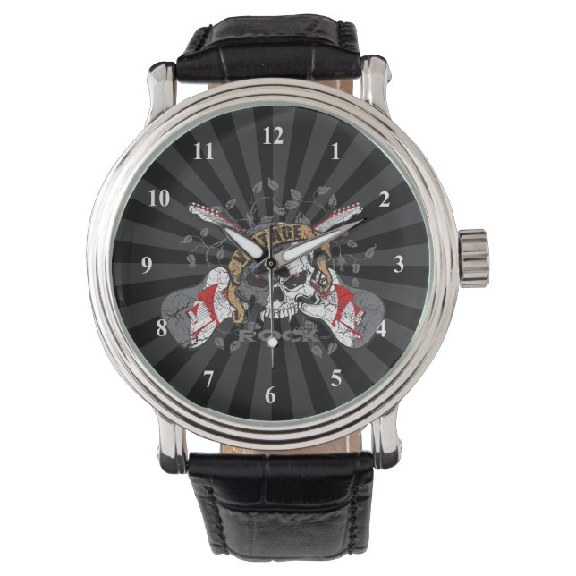 Reloj De Pulsera Calavera de roca vintage y guitares eléctricos (Anverso)