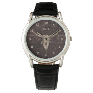 Reloj De Pulsera Calavera de toro País occidental Marrón Viejo R