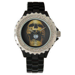 Reloj De Pulsera Calavera dorada gritando de oro de diamantes