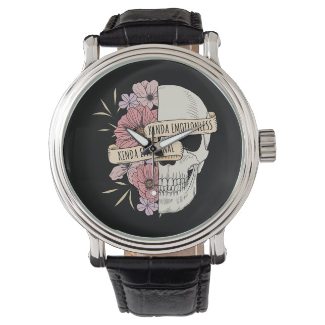 Reloj De Pulsera Calavera Emocional y Flores (Anverso)