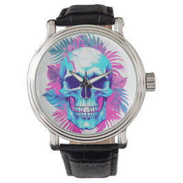 Reloj De Pulsera Calavera floral al estilo de la onda de vapor