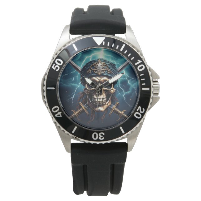 Reloj De Pulsera Calavera pirata con espadas (Anverso)