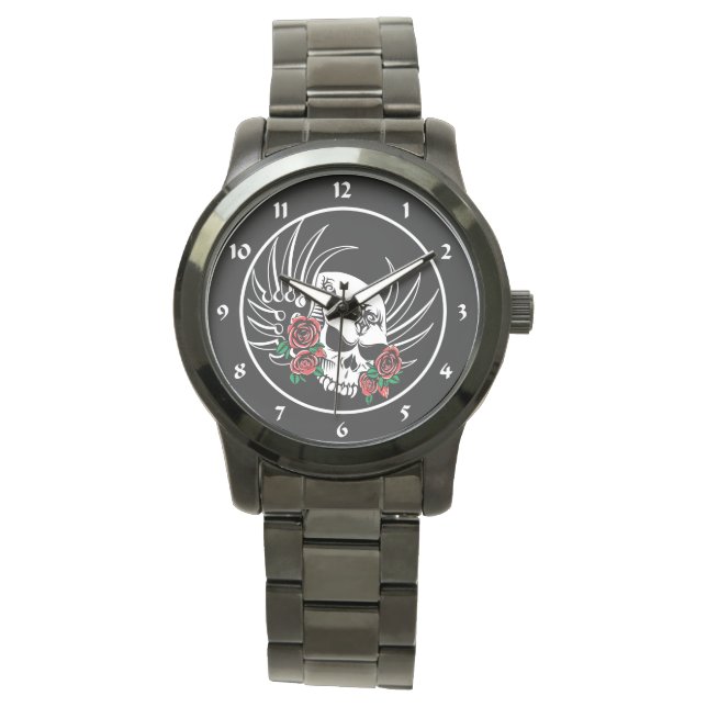 Reloj De Pulsera Calavera tribal con Rosas (Anverso)
