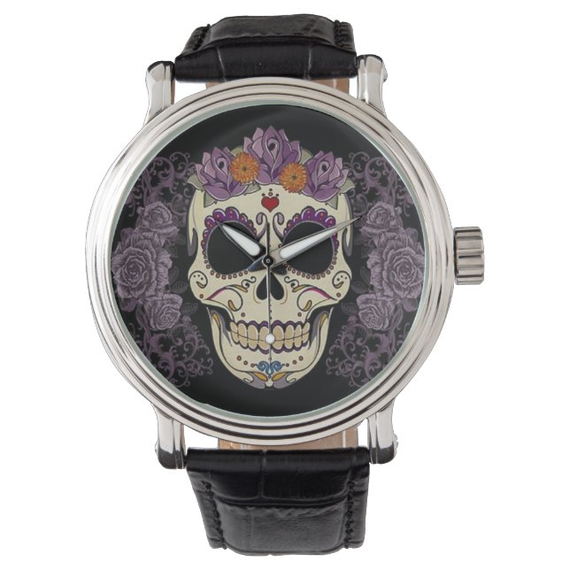 Reloj De Pulsera Calavera vintage y observación de Rosas (Anverso)