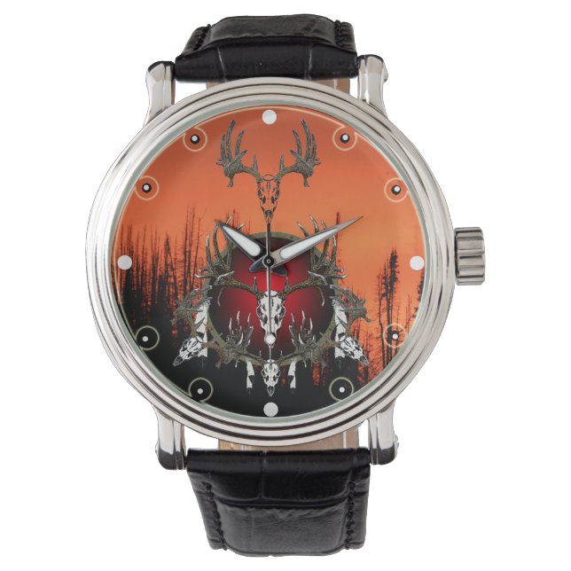 Reloj De Pulsera Calaveras y plumas de ciervo (Anverso)