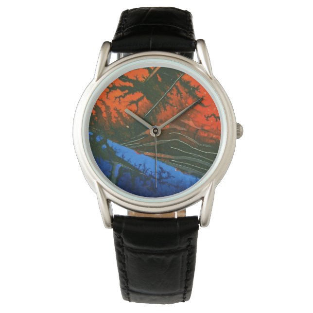 Reloj De Pulsera Caldos calientes, volcán, lava, roca azul sobre ro (Anverso)