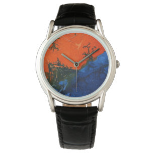 Reloj De Pulsera Caldos calientes, volcán, lava, roca negra en rojo