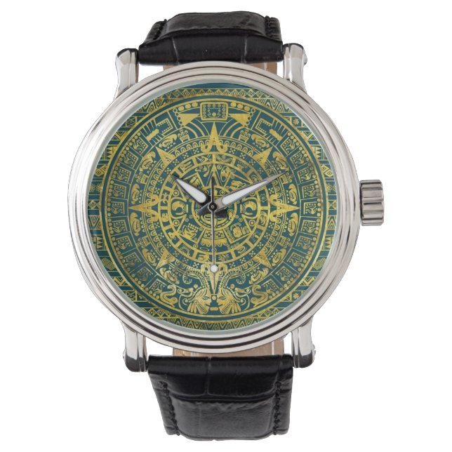 Reloj De Pulsera Calendario maya inca azteca de oro (Anverso)