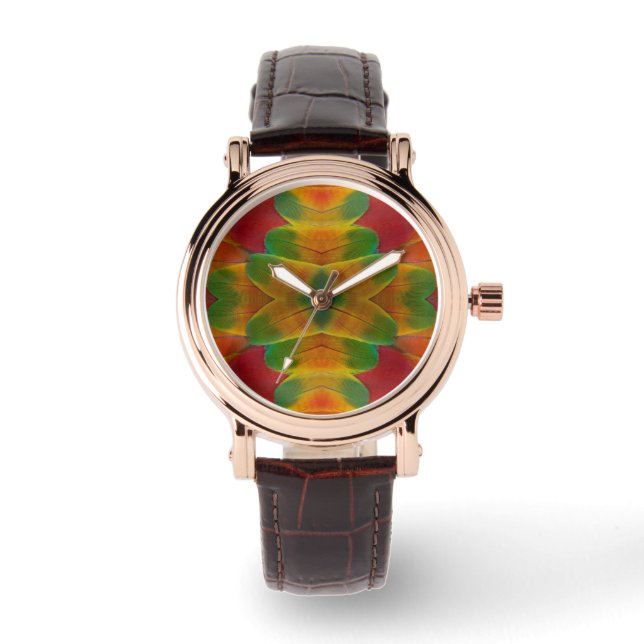 Reloj De Pulsera calidoscopio de plumas de loro guacamayo (Anverso)