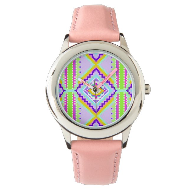 Reloj De Pulsera Calidoscopio de Sueños Tribales de Neón (Anverso)