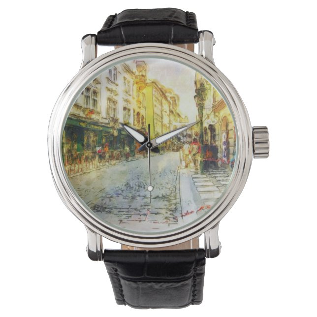 Reloj De Pulsera Calles de la antigua acuarela de Praga (Anverso)