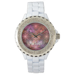 Reloj De Pulsera Cama De Flores Colorido Resumen Nombre Fractal