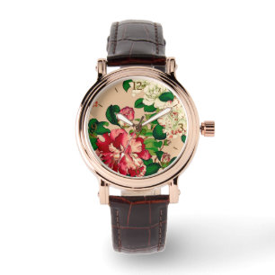 Reloj De Pulsera Camellias japonesas antiguas. Rosa profundo en Bei