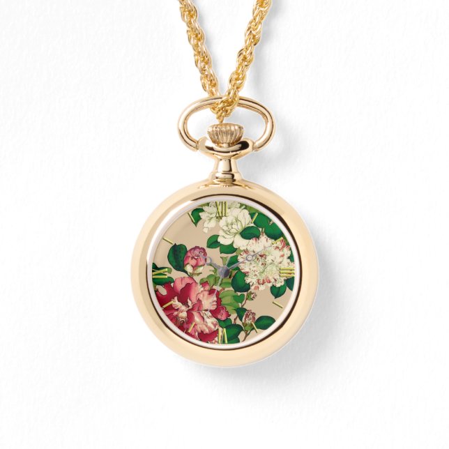 Reloj De Pulsera Camellias japonesas antiguas. Rosa profundo en Bei (Anverso)