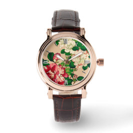 Reloj De Pulsera Camellias japonesas antiguas. Rosa profundo en Bei