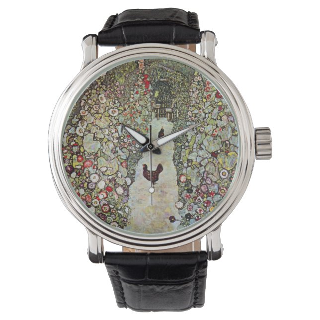 Reloj De Pulsera Camino del Jardín con Gallinas, Gustav Klimt, Arte (Anverso)