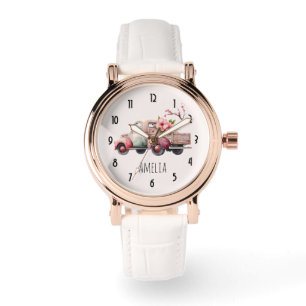 Reloj De Pulsera Camión de granjero de cosecha rosa