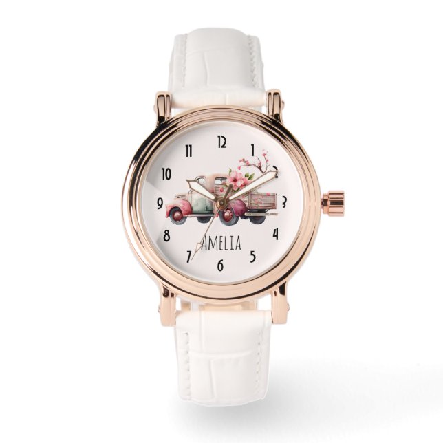 Reloj De Pulsera Camión de granjero de cosecha rosa (Anverso)
