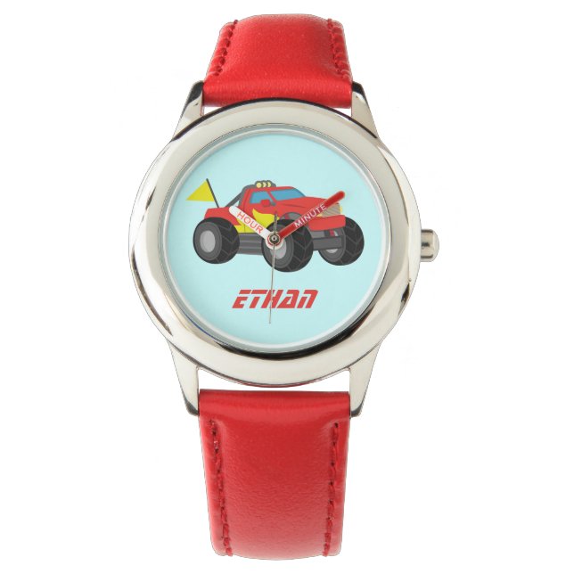 Reloj De Pulsera Camión de Monstruo Rojo de Carreras, para niños (Anverso)