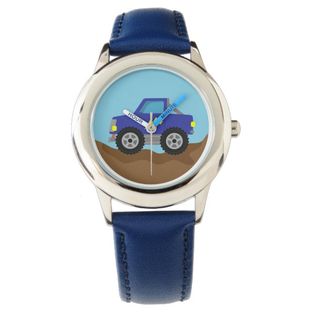 Reloj De Pulsera Camión Monstruo Azul de Carreras, para niños (Anverso)