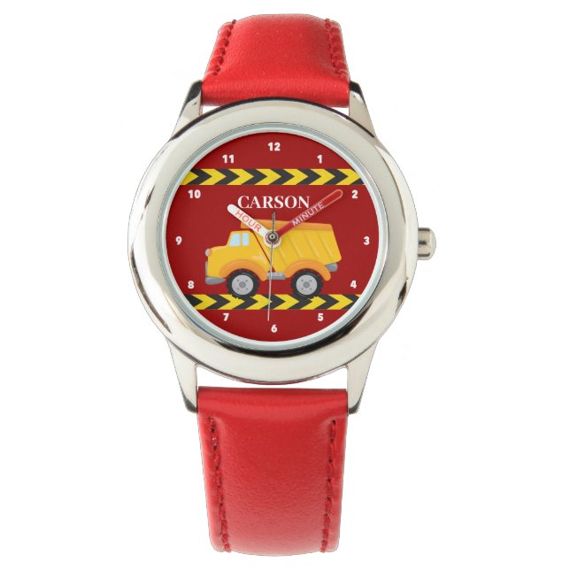 Reloj De Pulsera Camión Rojo Personalizado Niños Nombrar Niños (Anverso)