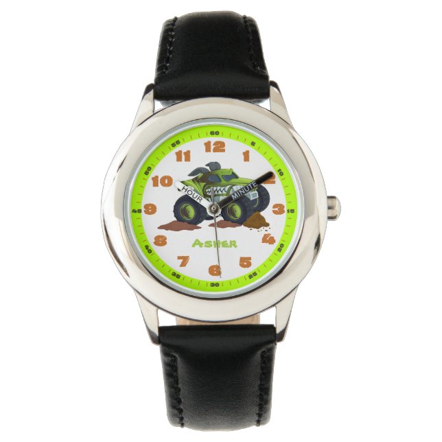 Reloj De Pulsera Camión Verde Personalizado Educativo (Anverso)