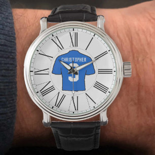 Reloj De Pulsera Camisa de fútbol azul con números romanos.