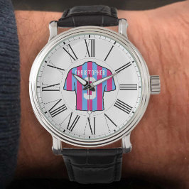 Reloj De Pulsera Camisas de fútbol Claret y Azul con números romano