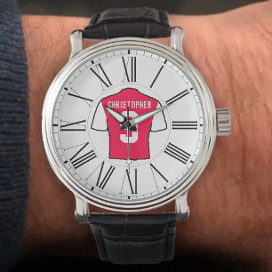 Reloj De Pulsera Camisas rojas y blancas de fútbol con números roma