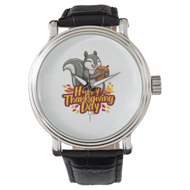 Reloj De Pulsera Camiseta Clásica de la ardilla de Acción de Gracia (Anverso)