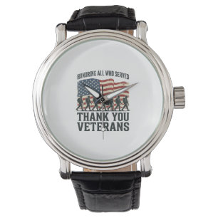 Reloj De Pulsera Camiseta de bandera militar patriótica de Veterano