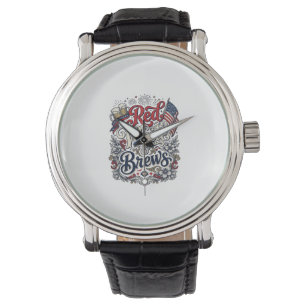 Reloj De Pulsera Camiseta de cerveza patriótica Red White & Brews D