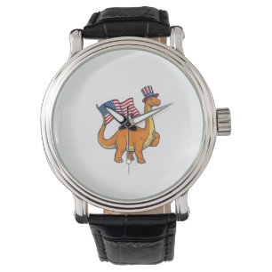 Reloj De Pulsera Camiseta de grabado vintage de bandera de dinosaur