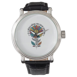 Reloj De Pulsera Camiseta de grabado vintage de flor de arcoíris am